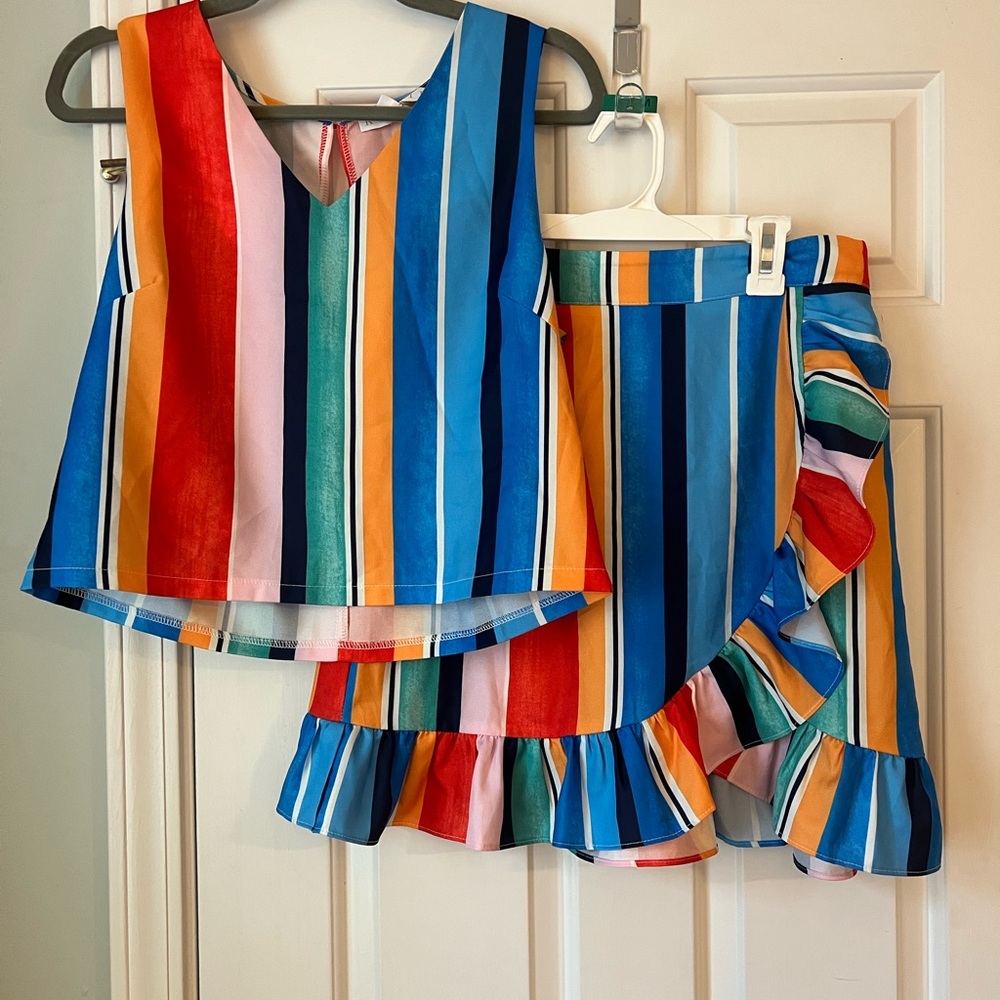 Karlie Multicolor Striped Top and Skirt Set